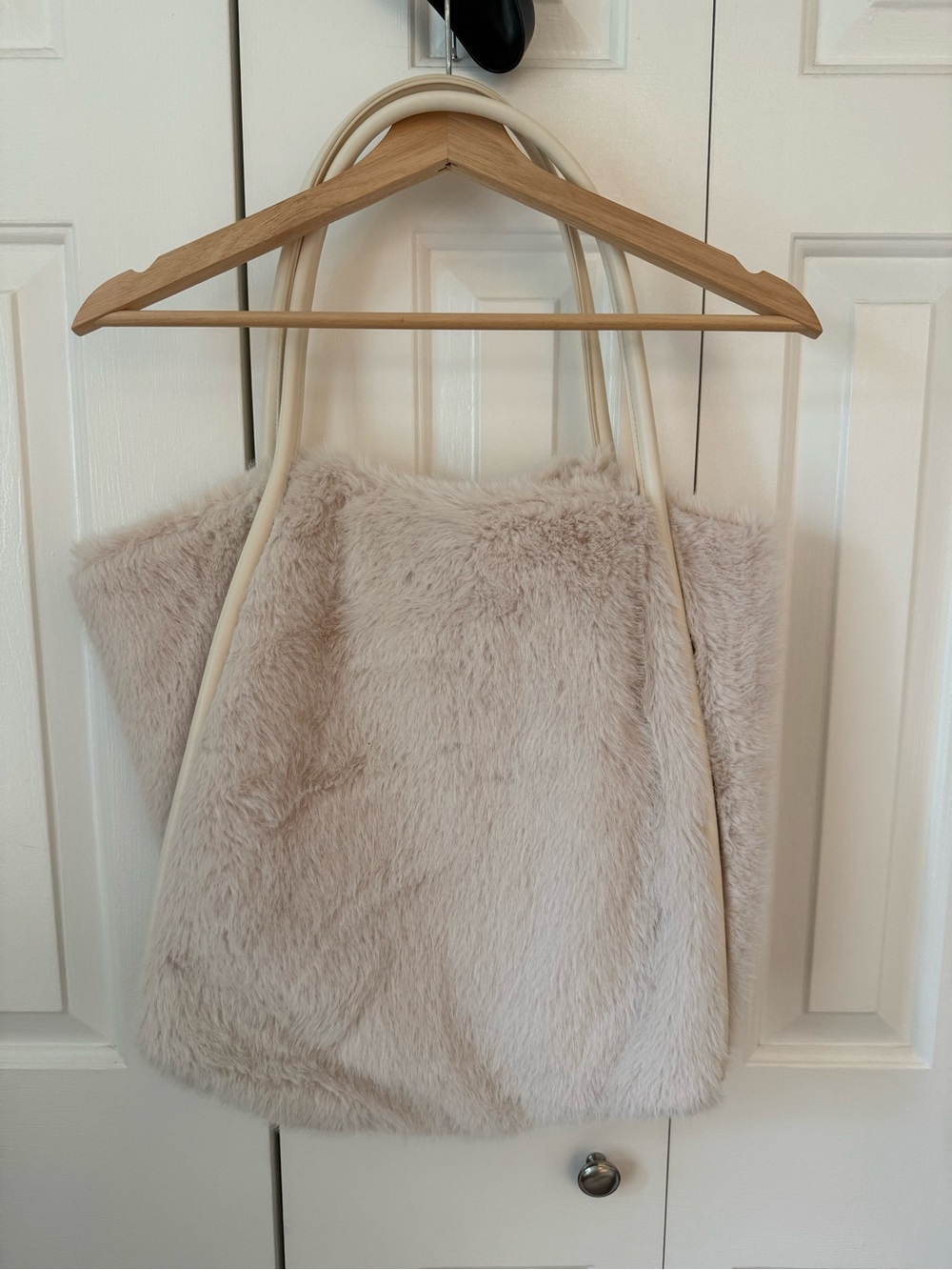 Victoria's Secret Plush Faux Fur Tote in Light Beige